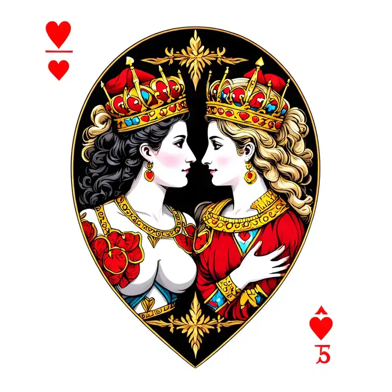 King and Queen of hearts on gemini sign tattoo design idea
