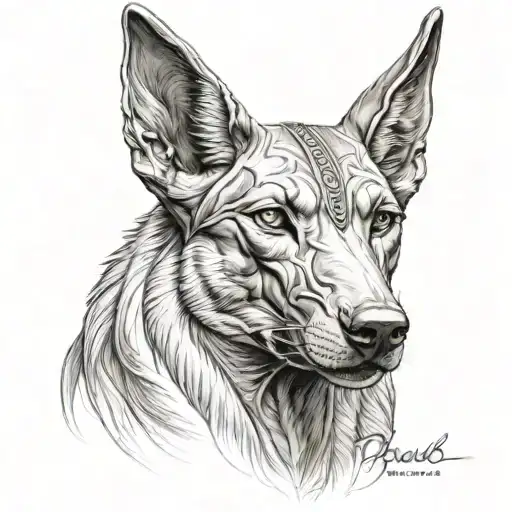 realistic head of anubis mixed with that of a beauceron tattoo design idea