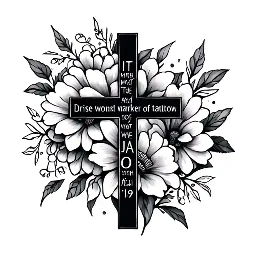 cross with Joshua 1:9 bible verse with flowers tattoo design idea
