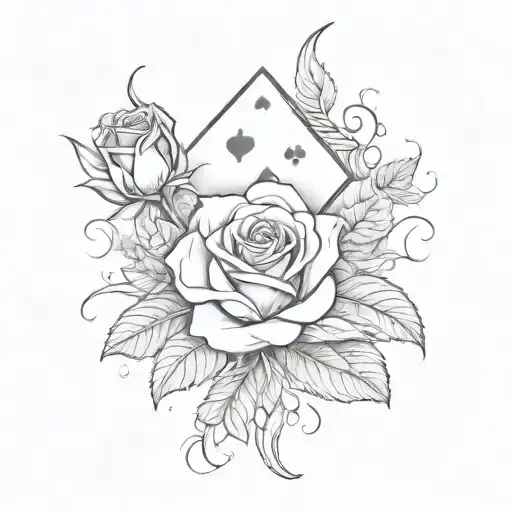 roses with weed leaf in smoke clound in 3D King of Spades tattoo design idea