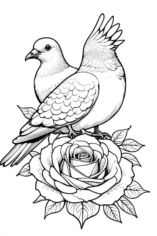 dove sitting ontop mandala rose tattoo design idea