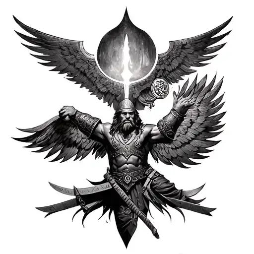 Viking warrior being welcomed into Valhalla  tattoo design idea