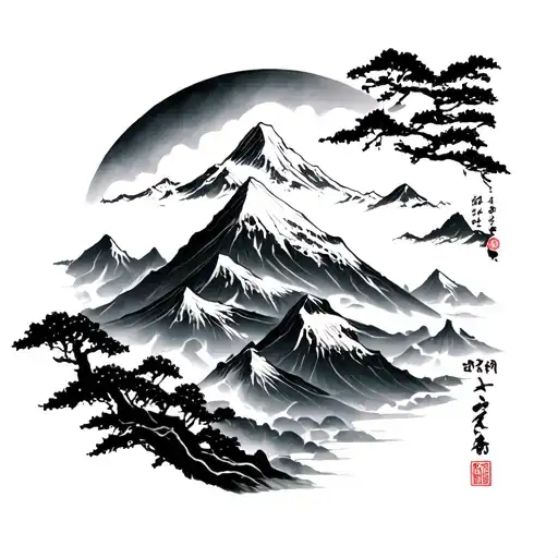 Japanese Style Mountain tattoo design idea