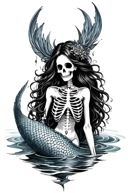mermaid siren evil skeleton tattoo design idea