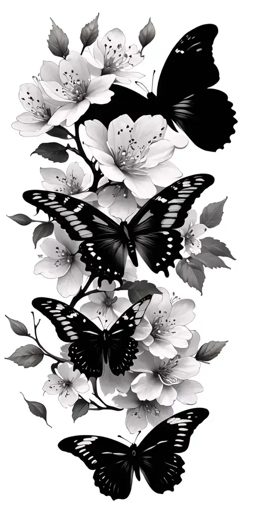Flowers butterflies mystic animals cherry blossoms tattoo design idea