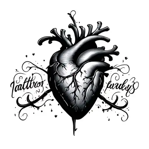 Heart with an inside and writing in the dark has vertical tattoo design idea
