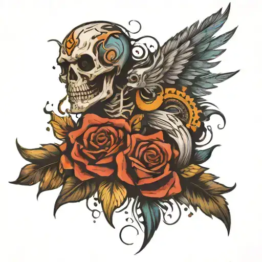 corpse joy with feathers  tattoo design idea
