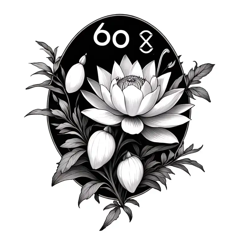 cosmos flower,snowdrop flower, lotus flowers and cancer 69, libra zodiac symbol and Aquarius zodiac symbol  tattoo design idea