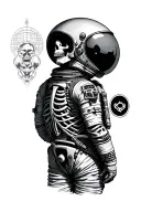 spacesuit with skeletal remains inside representing lonelyness tattoo design idea