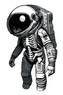 spacesuit with skeletal remains inside representing lonelyness tattoo design idea
