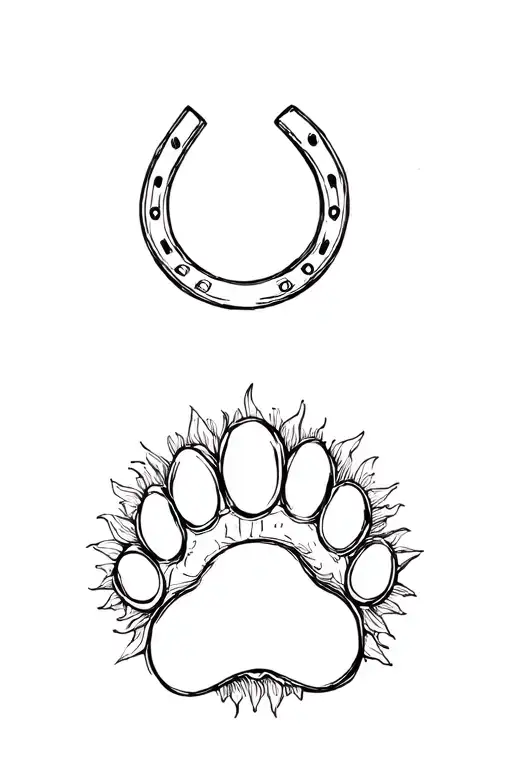 dog paw, four-leaf clover, horseshoe, sun tattoo design idea