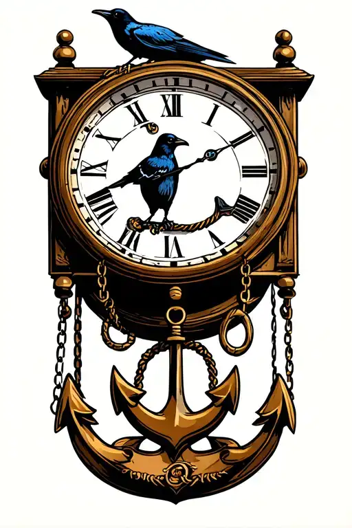 pendulum clock with an anchor for the Pendulum with a crow sitting on top  tattoo design idea