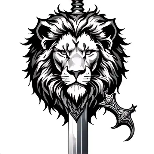 lion face inside the sword  tattoo design idea