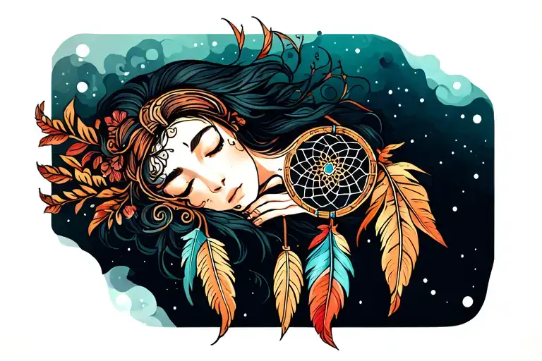dreamcatcher tattoo with a sleeping tattoo design idea