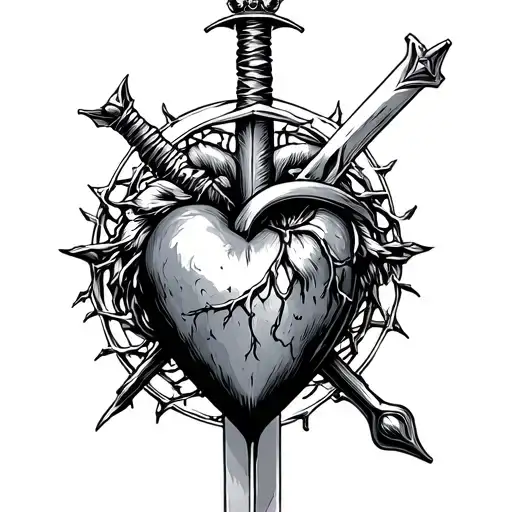 sacred heart with a sword and no crown of thorns tattoo design idea