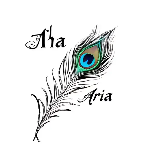 the name aria with a peacock feather tattoo design idea