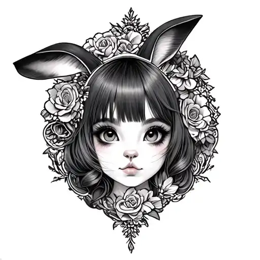 Bunny girl mirror reflecting tattoo design idea