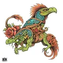 Totempole with frog, mustang horse, jester, rose, and eagle tattoo design idea