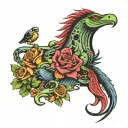 Totempole with frog, mustang horse, jester, rose, and eagle tattoo design idea