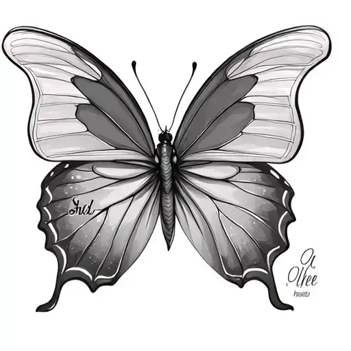 butterfly  with names tattoo design idea