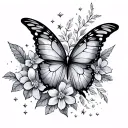 butterfly, sparkles, flowers intertwined tattoo design idea