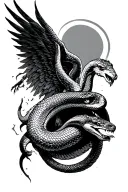 fall of icarus and a snake warped and the arm with the head on the hand tattoo design idea