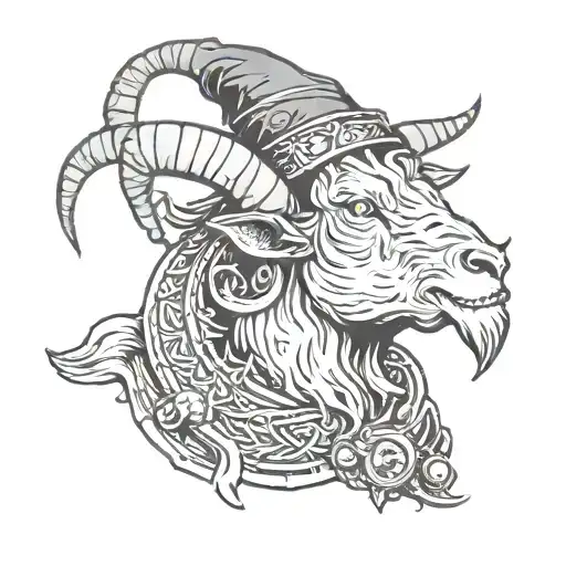 dungeons and dragon goat castings spells in wizard hat tattoo design idea