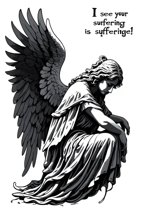 weeping angel tattoo with words " I see your suffering" tattoo design idea