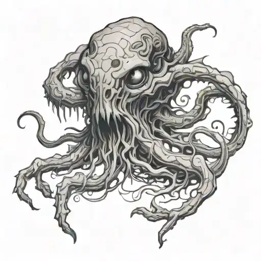 Eldritch horror creature skin rip tattoo design idea