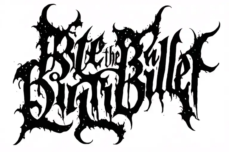"Bite The Bullet" Dense black gothic script fused with abstract forms tattoo design idea