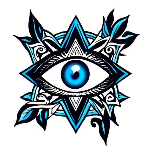 hasma hand, blue eye, Star of David, chai, lotus, cursive E and Z initials, swirls  tattoo design idea