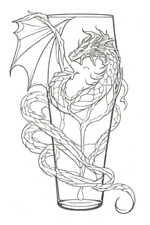 a glass of ice with a dragon in it tattoo design idea