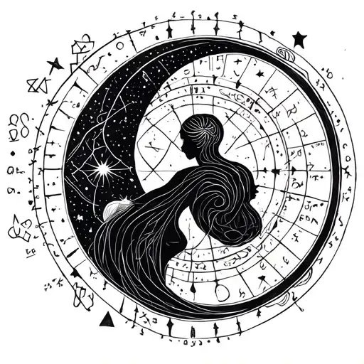 two souls ascending into the cosmos with math equations, dna, and geometric shapes circling around them tattoo design idea