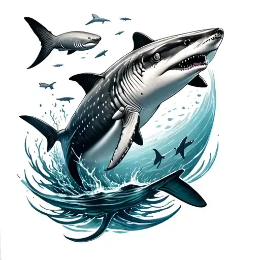 leg sleeve with ocean floor and a whale shark, normal shark and other sea animals swimming  up the leg  tattoo design idea
