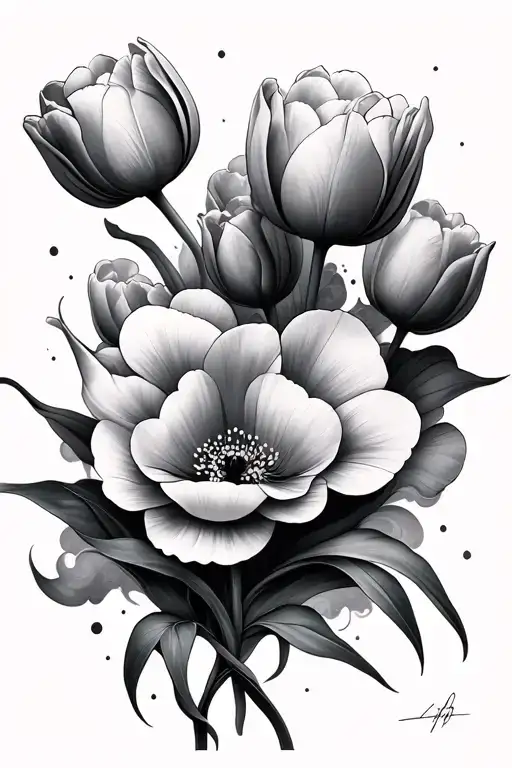 clouds and tulips  tattoo design idea