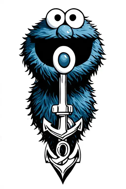 Cookie Monster with an anchor tattoo tattoo design idea