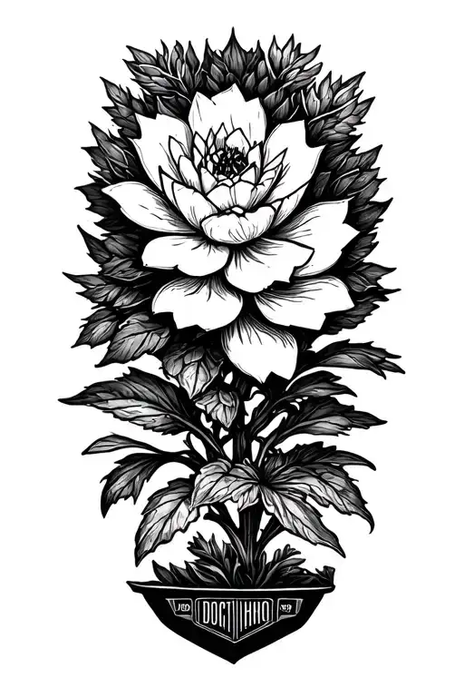A blackwork tattoo of a blooming succulent plant with a hidden Doctor Who reference tattoo design idea