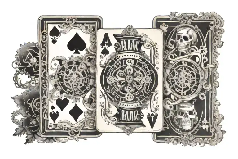 Playing Card Jack Queen king ace, mechanical cogs. no skulls tattoo design idea