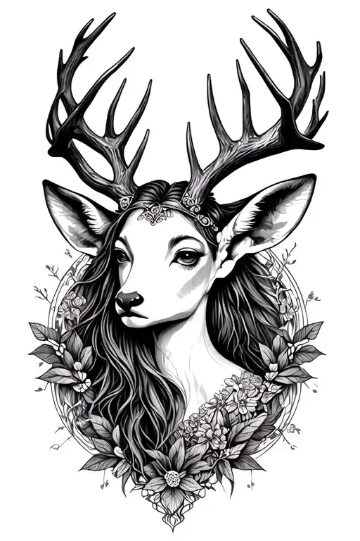 ametrius goddess deer antlers tattoo design idea