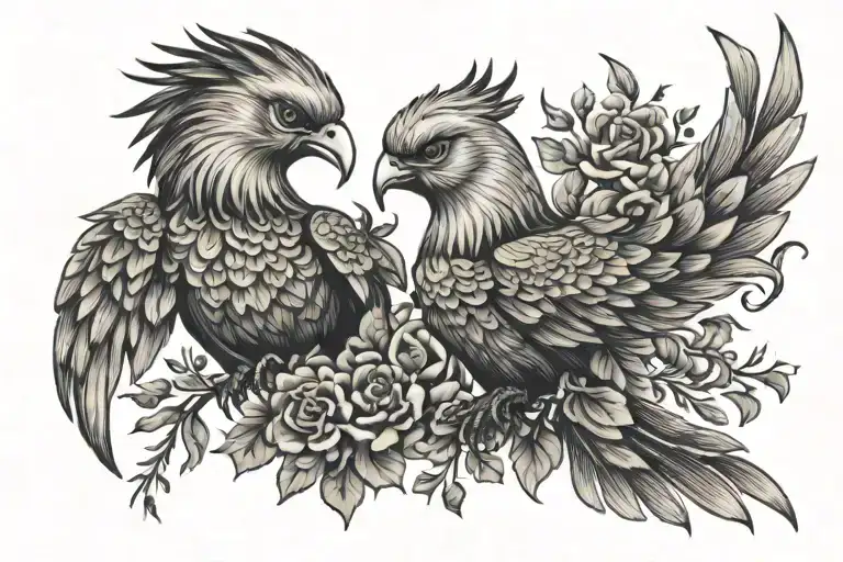 ukranian traditonal firebird and scottish tattoo design idea