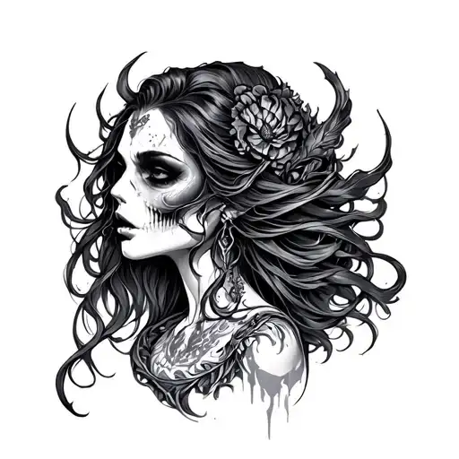 beautiful and scary siren tattoo design idea