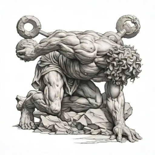 FRONT VIEW OF GREEK MYTHOLOGY GOD ATLAS CROUCHING CARRYING THE EARTH ON HIS BACK  tattoo design idea