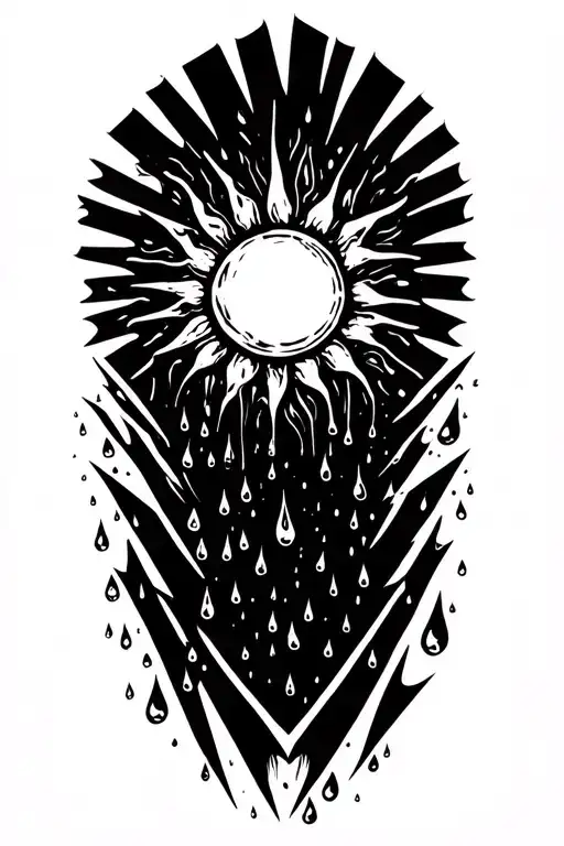 a sun melting into rain drops. tattoo design idea