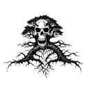 a skull from which a tree grows downwards, which envelops the Jörmungandr tattoo design idea