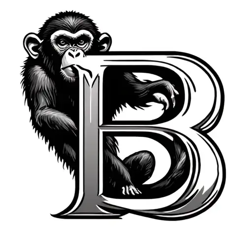 Letter B with cross and monkey tattoo design idea