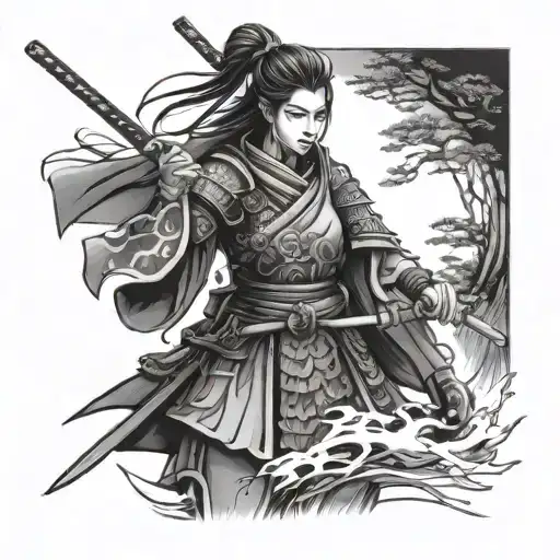 girl samurai warrior tattoo design idea