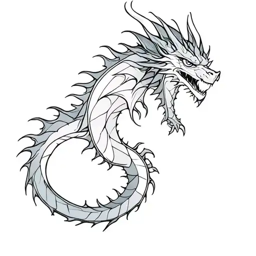 A dragon tattoo with thin lines, as few details and shadows as possible, and a smooth transition tattoo design idea