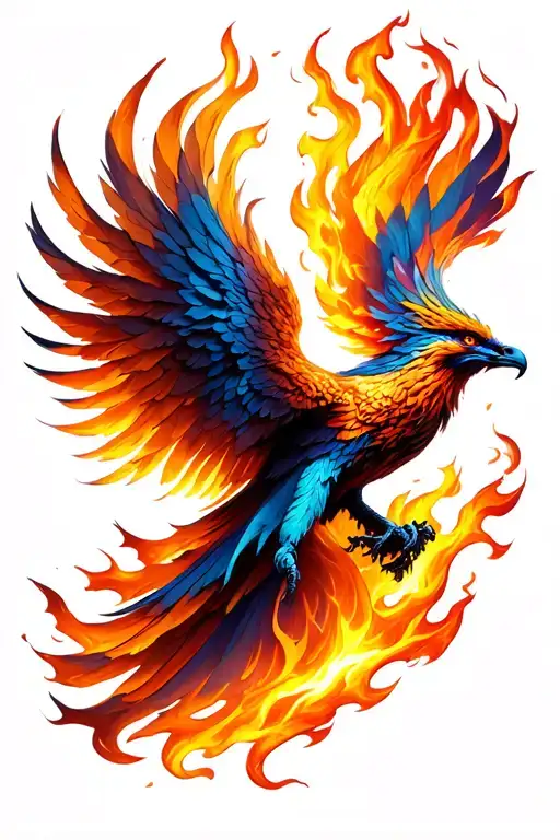 3 demention imersive phoenix rising from fire flames tattoo design idea