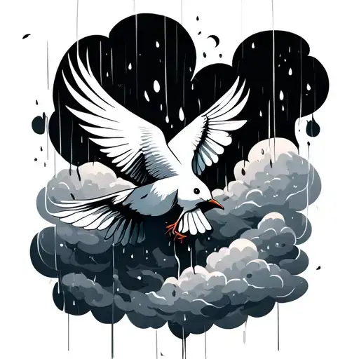 cloud's birds flying rain tattoo design idea