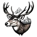 mule deer head and mountains tattoo design idea